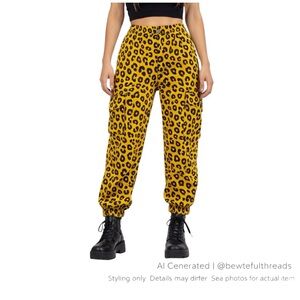 Y2K Grunge Leopard Cargo Pants Streetwear Festival Joggers Stretch M